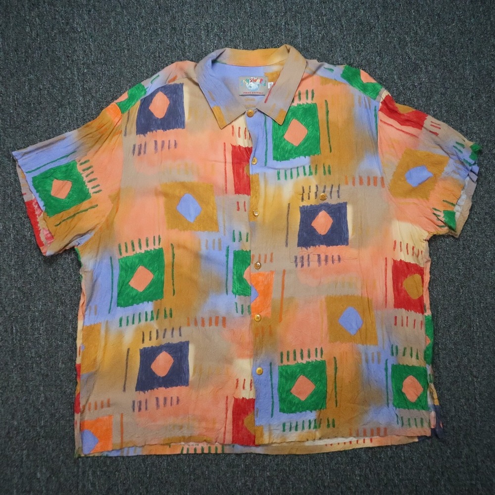 VINTAGE Jams World Shirt 3XL Orange Gold Abstract‎ Mens Edition Colorful Rayon